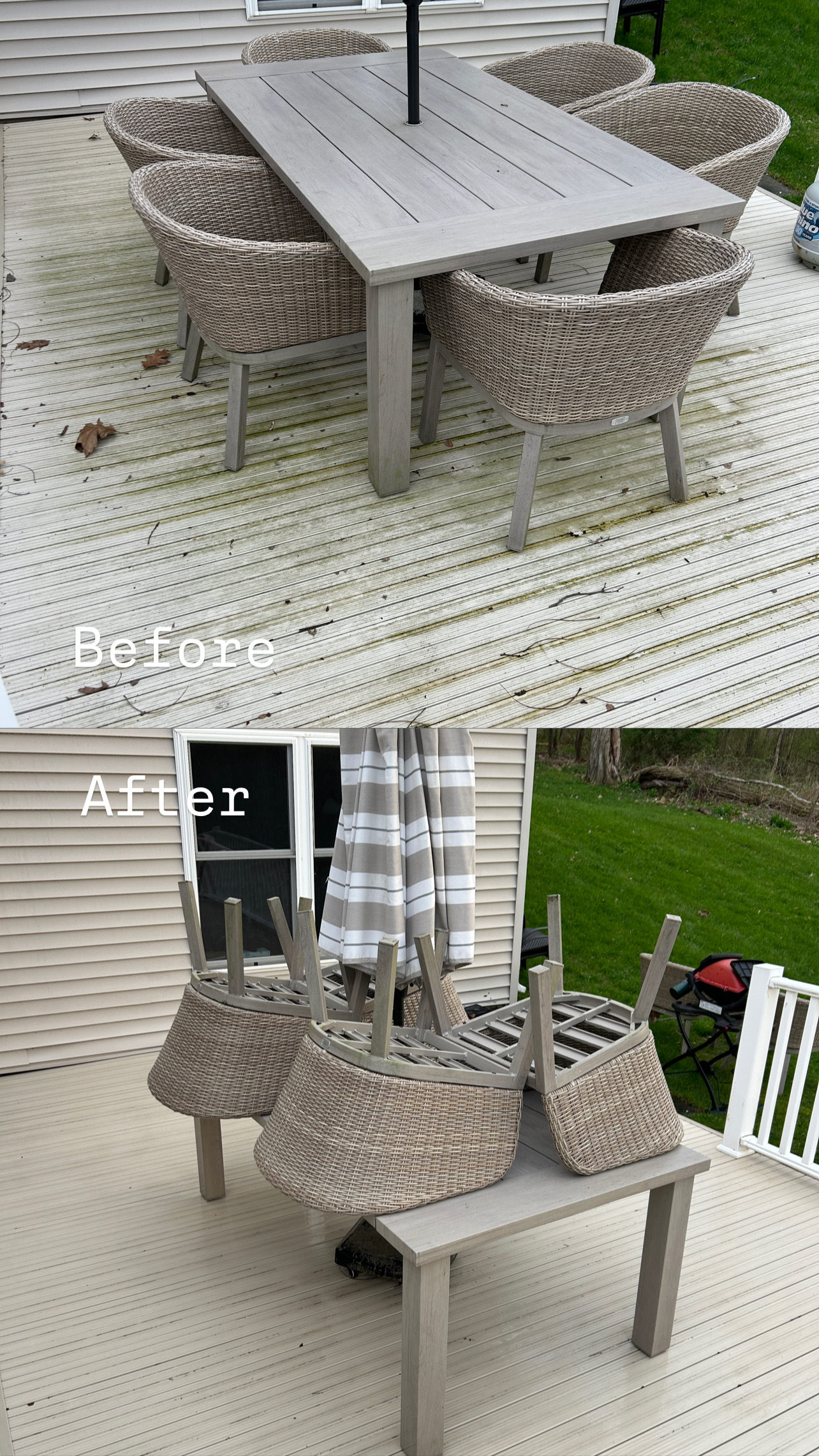 Before and after deck cleaning